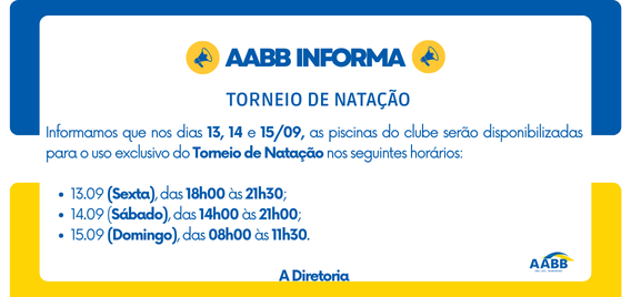 AABB Informa: Torneio de Natação