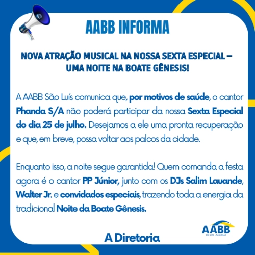 AABB Informa: Nova atração musical na nossa Sexta Especial –  Uma Noite na Boate Gênesis!