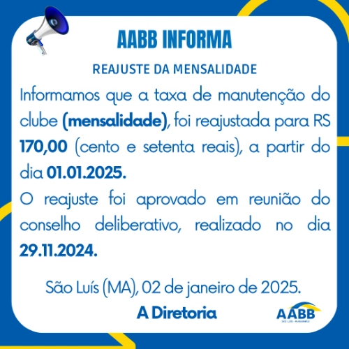 Reajuste da Mensalidade 2025
