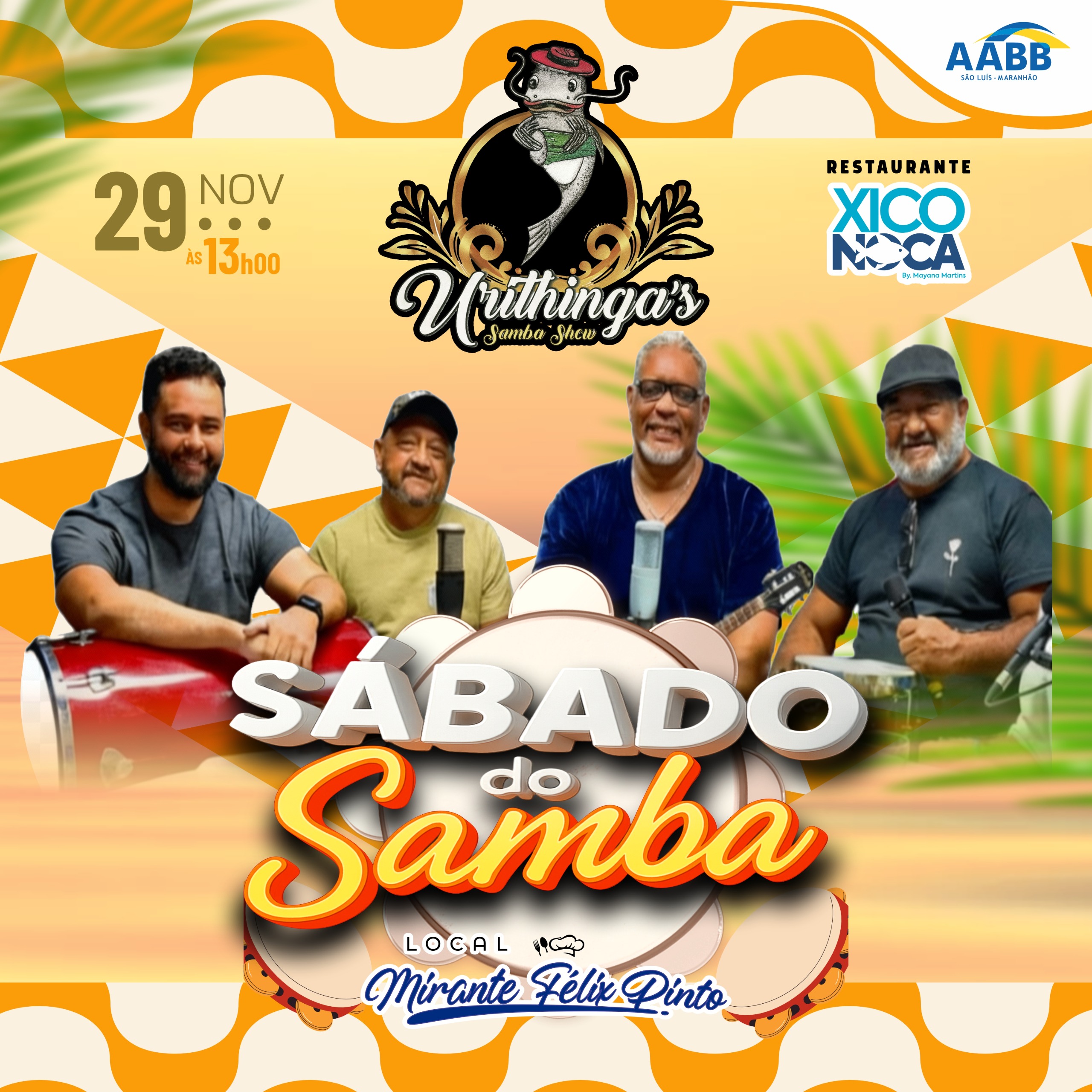 🎶☀️ O último sábado de novembro promete muito samba no pé com o grupo Urithinga’s no Mirante Félix Pinto! 🔥